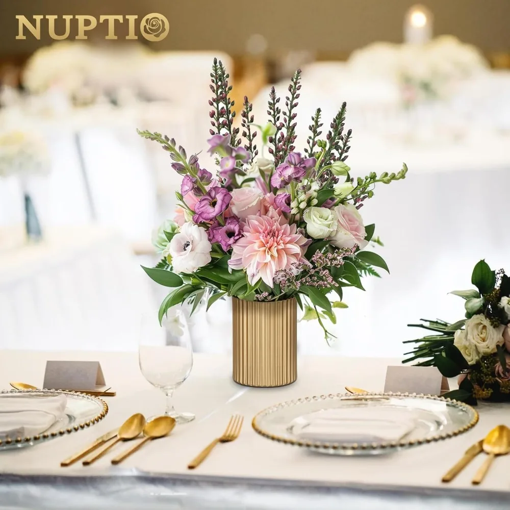 

Gold Flower Vases for Centerpieces: 6 Pcs 5.1 inch Metal Flower Vase Flowers Stand for Tables Centerpiece Table Decorations