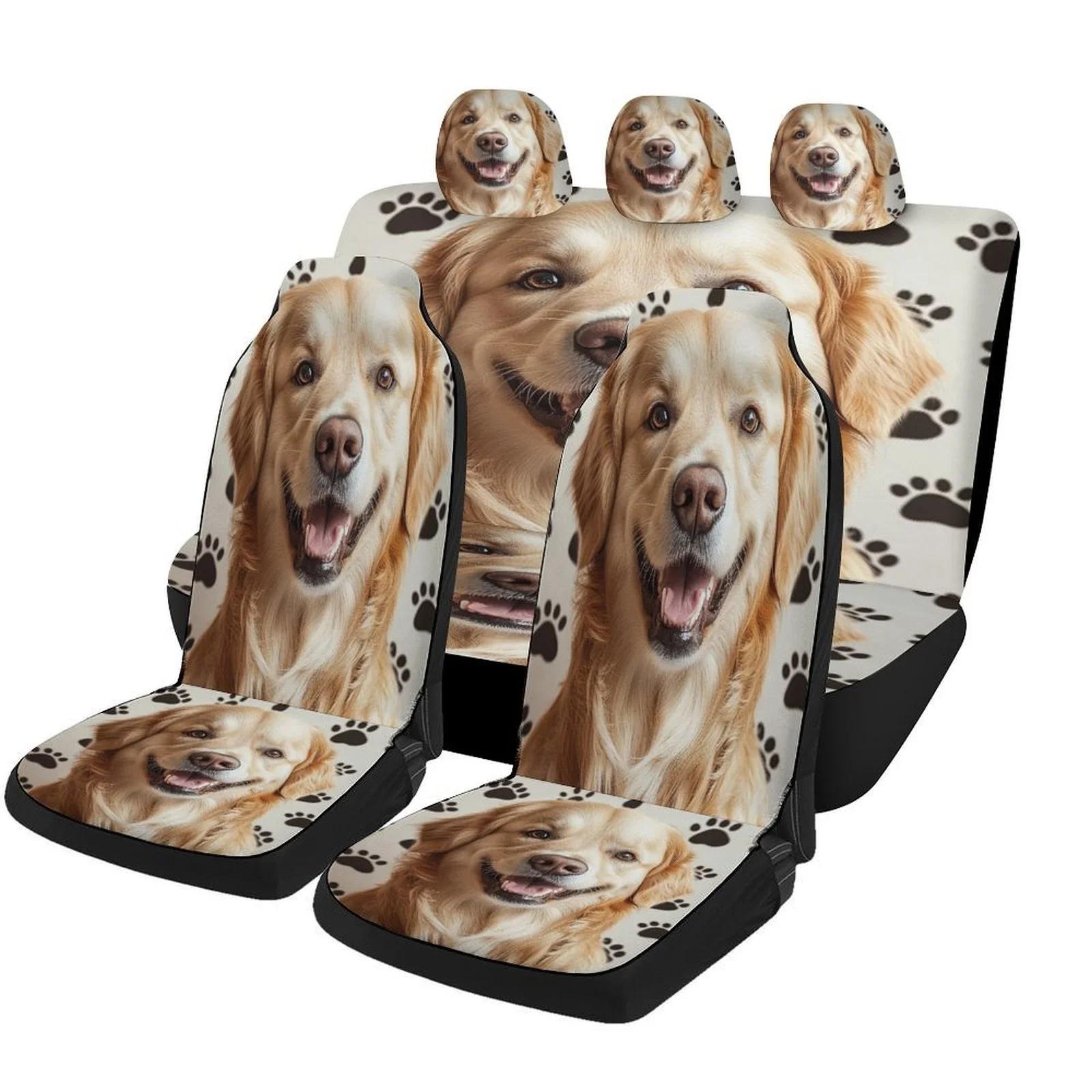 Golden Retriever Portrait Designed Car Seat Covers Set For Most Cars, Trendy Breathable Decorative Car Seat Protector Covers Ful