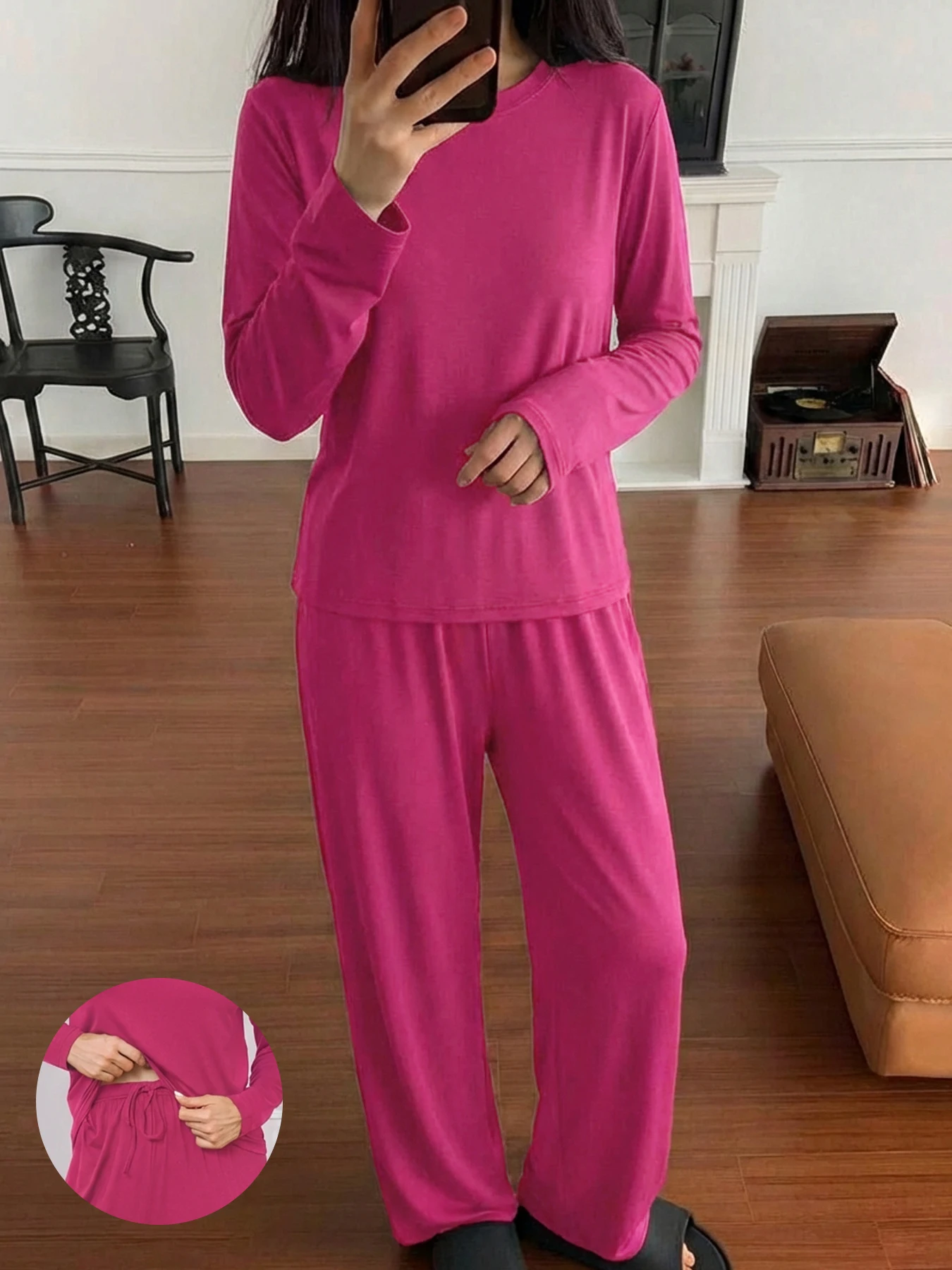 

Женский мягкий пижамный комплект с длинными рукавами для сна и отдыха