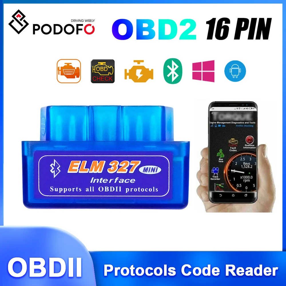 

Podofo V1.5 Mini ELM327 OBD2 Bluetooth Auto Scanner OBDII 2 Car ELM 327 Car Diagnostic Tool For Android/Symbian OBDII Protocol