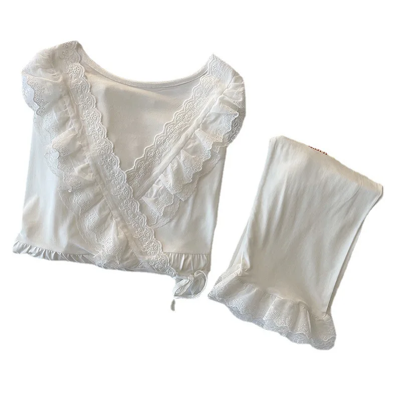 Modalny zestaw piżam do karmienia piersią dla kobiet w ciąży po porodzie wiosna jesień z długimi rękawami koronkowe garnitury domowe