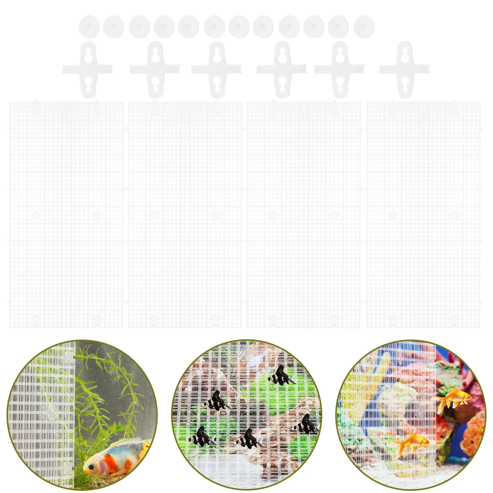 

4pcs Aquarium Grid Divider Plastic Sheet For Fish Tank Bottom Isolation Baby Fish Separator Betta Dividers Suction Cups Included