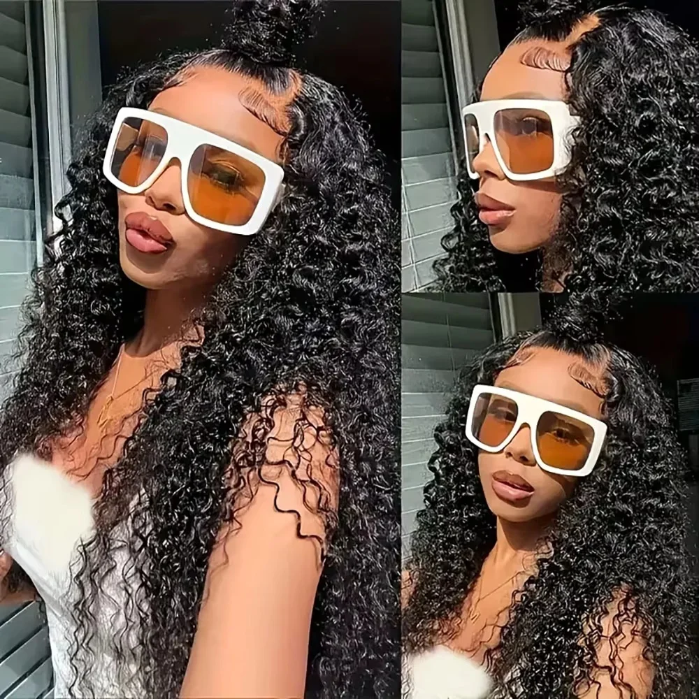 

Deep Wave Lace Front Wigs Human Hair Transparent 13x4 220Density Pre Plcked Lace Frontal Wig For Women 1BNatural Color Curly Wig