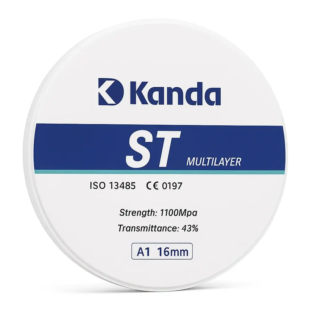 

ST Multilayer Dental Zirconia Block 98mm Super Translucent Gradient Preshaded CAD CAM Ceramic Disc 16 Colors for Veneer Crown