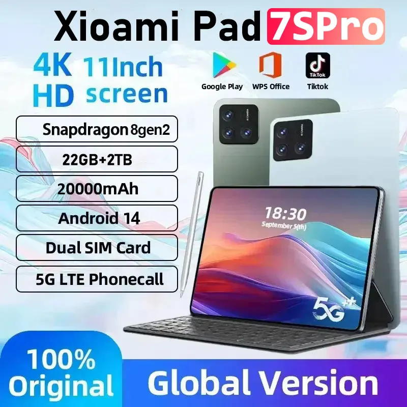 Global Version Original Xioami Pad 7S Pro Tablet 11inch HD 4K Android 14 22GB+2T 20000mAh 5G Dual SIM Bluetooth WiFi GPS Tablets