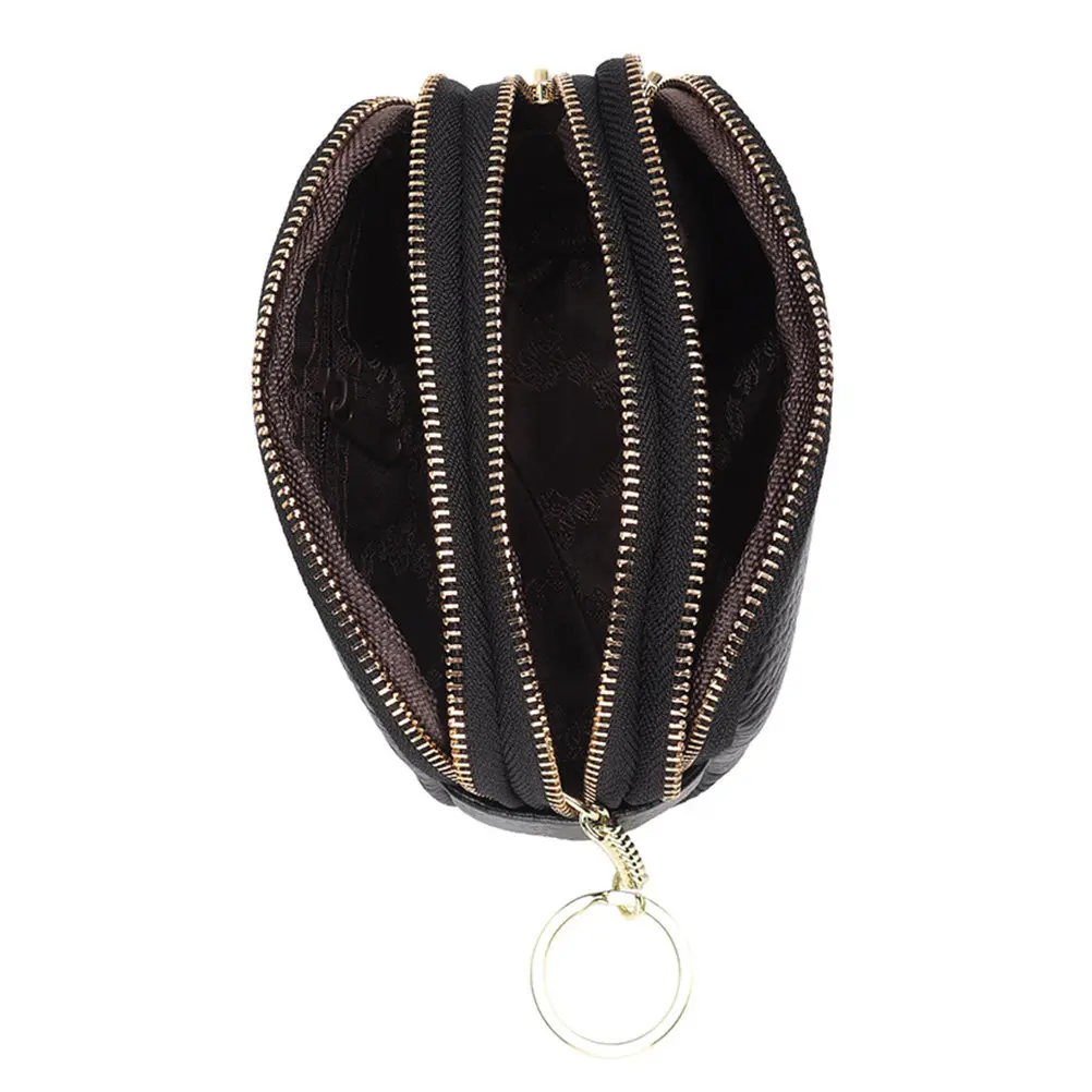 Women's Cowhide Coin Purse Key Ring Large Capacity Wallet Portable Multi-Compartment Change Purse for Ladies Gift
