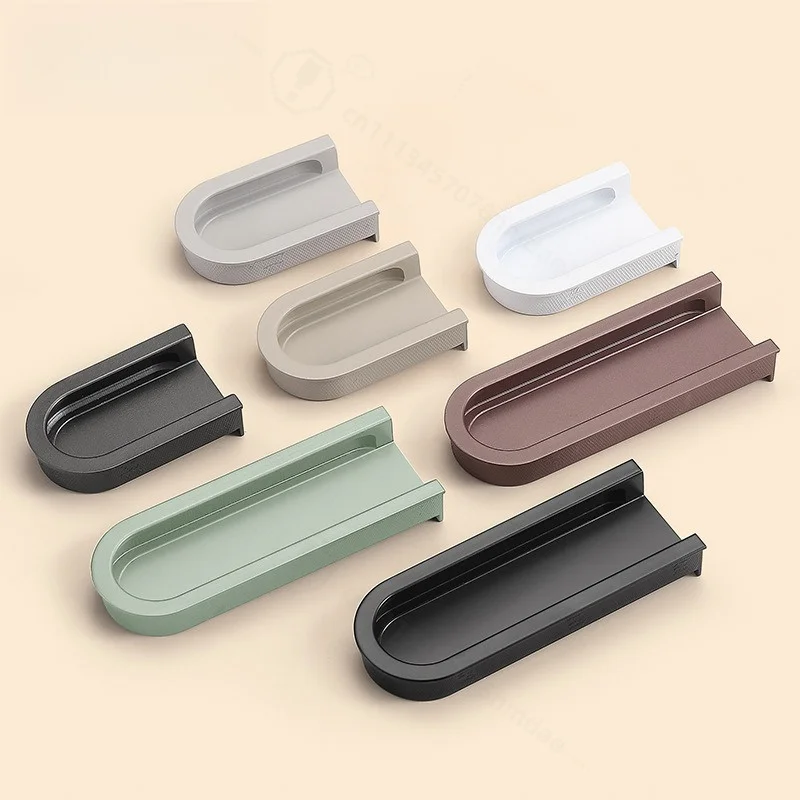 Recessed Cabinet Door Pull Handle Embedded Concealed Drawer Handle Morandi Color Built-in Pulls for Wardrobe Cupboard Furniture
