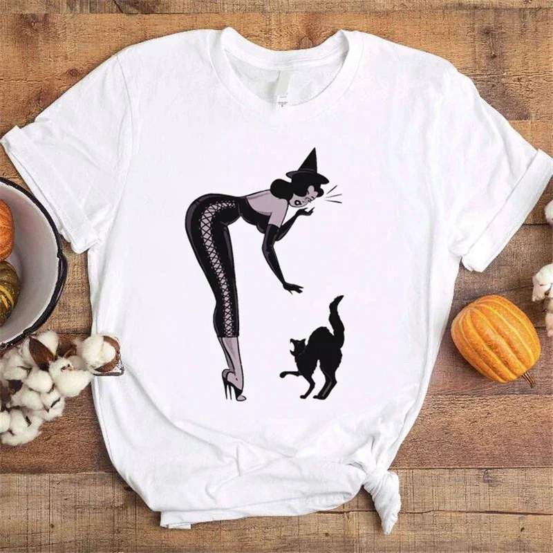 

2024 Cartoon Graphic T-shirt Top Trend Style 90s Cartoon Autumn Autumn Halloween Thanksgiving Women's Fashion T-shirt Women Prin