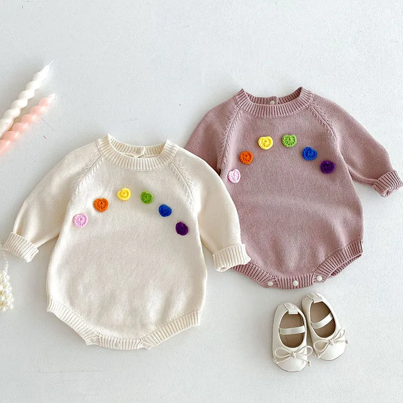 

2024 New Autumn Baby Girl Knitted Clothing Newborn Baby Girls Long Sleeved Knitted Bodysuits Infant Baby Girls Knitted Jumpsuit