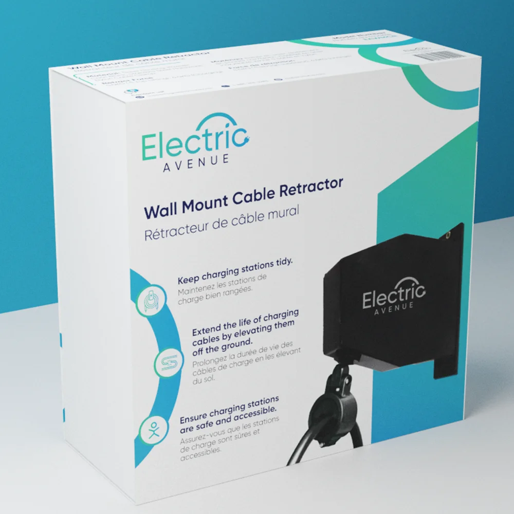 Charger Cable Management System Level 2 Charging Station with Spring Loaded Cord Retractor
