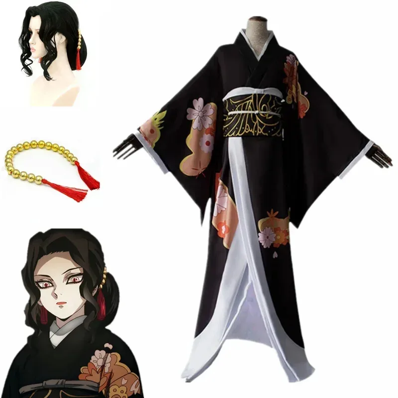 

Kibutsuji Muzan Косплей Костюм Аниме Kimetsu no Yaiba Косплей Костюмы Женское Кимоно Униформа Одежда Парик Платья