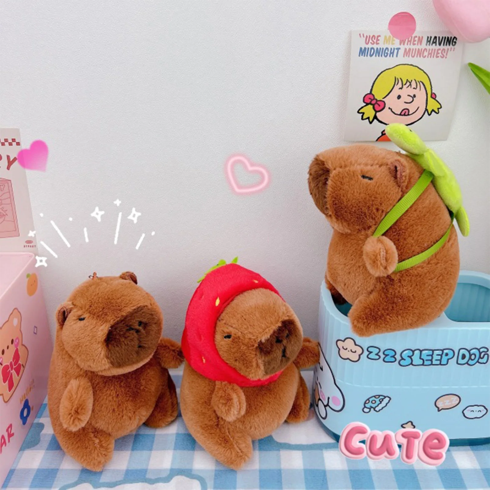 Cartoon Capybara Plush Keychain Pendant Convenient Easy-to-hang Plush Keychain for Children Girls Gift Decoration Collection