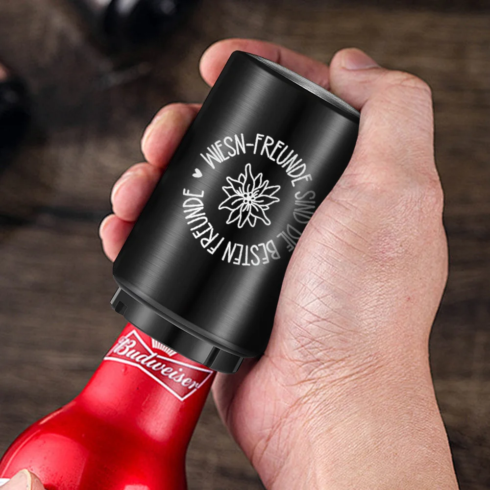Automatischer Bierflaschenöffner aus Edelstahl, Tragbarer Druckknopf-Flaschenöffner für Wein und Bier, Küchen-Gadget, Party-Geschenk