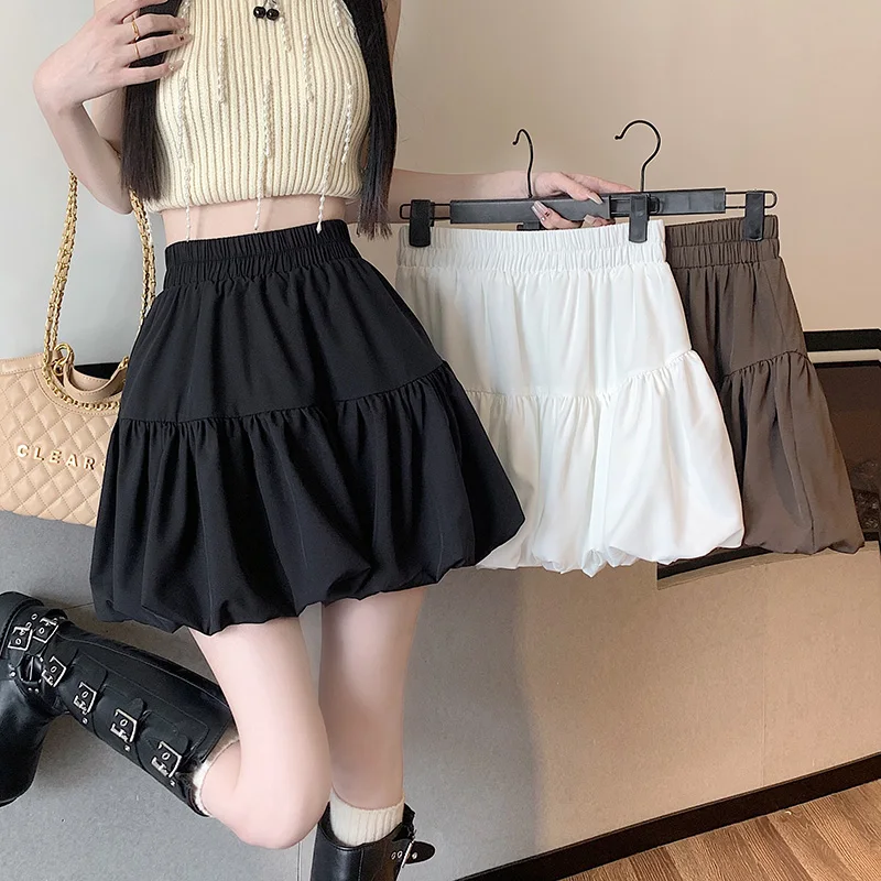 Coreano y2k harajuku hihg cintura saia curta roupas femininas verão sólido preto branco inchado flor bud sexy clube mini saias