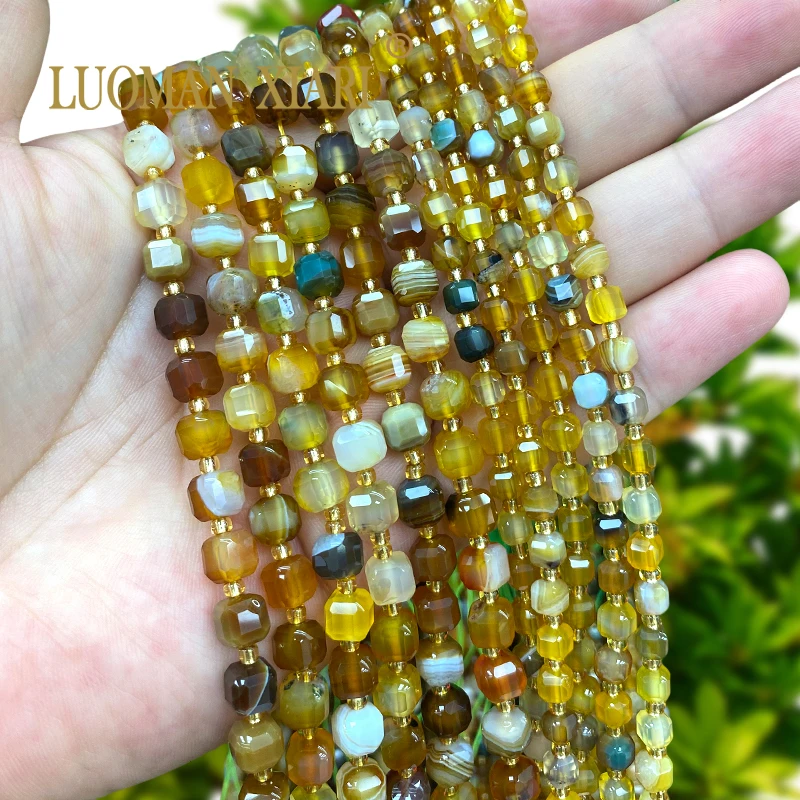 5/6/8MM Square Natural Stone Yellow Green Sardonyx Agate Cube Spacer Beads for Jewelry Making Diy Bracelets Charms Accessories