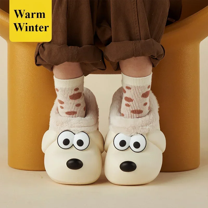 New Winter Cute Cartoon Cotton Flip Flops Children\'s Plush Slippers for Girls Boys Home Indoor Waterproof Fluffy Mule Kids Shoes