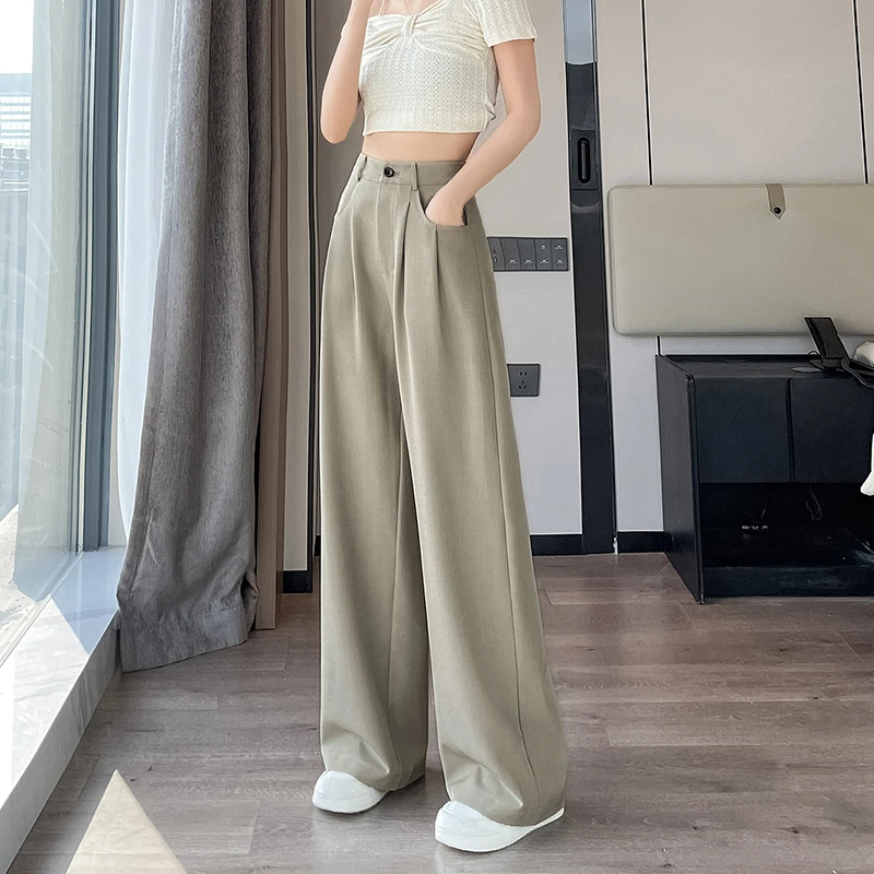 New Women'S Summer Thin Straight Tube Loose Hanging Feeling Floor Trousers Fashion Versatile High Waist Wide Leg Casual Pants