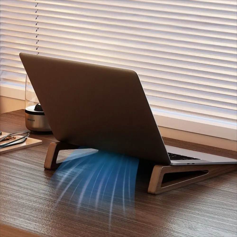 Universal Wooden Laptop Stand Ergonomic 12° Adjustable Angle Tablet Stand Ventilated Portable Laptop Bracket for 10-17inch