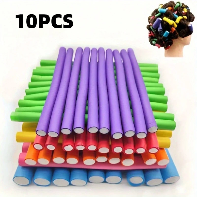 10-piece set of soft no-heat hair curlers - DIY styling soft foam curling rods, in random colors