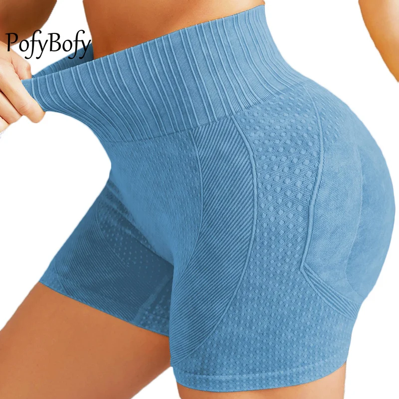 

PofyBofy Peach Butt Seamless Quick Drying High Waist Widen Waistband Women Sport Shorts Fitness Yoga Running Exercise Gym Shorts