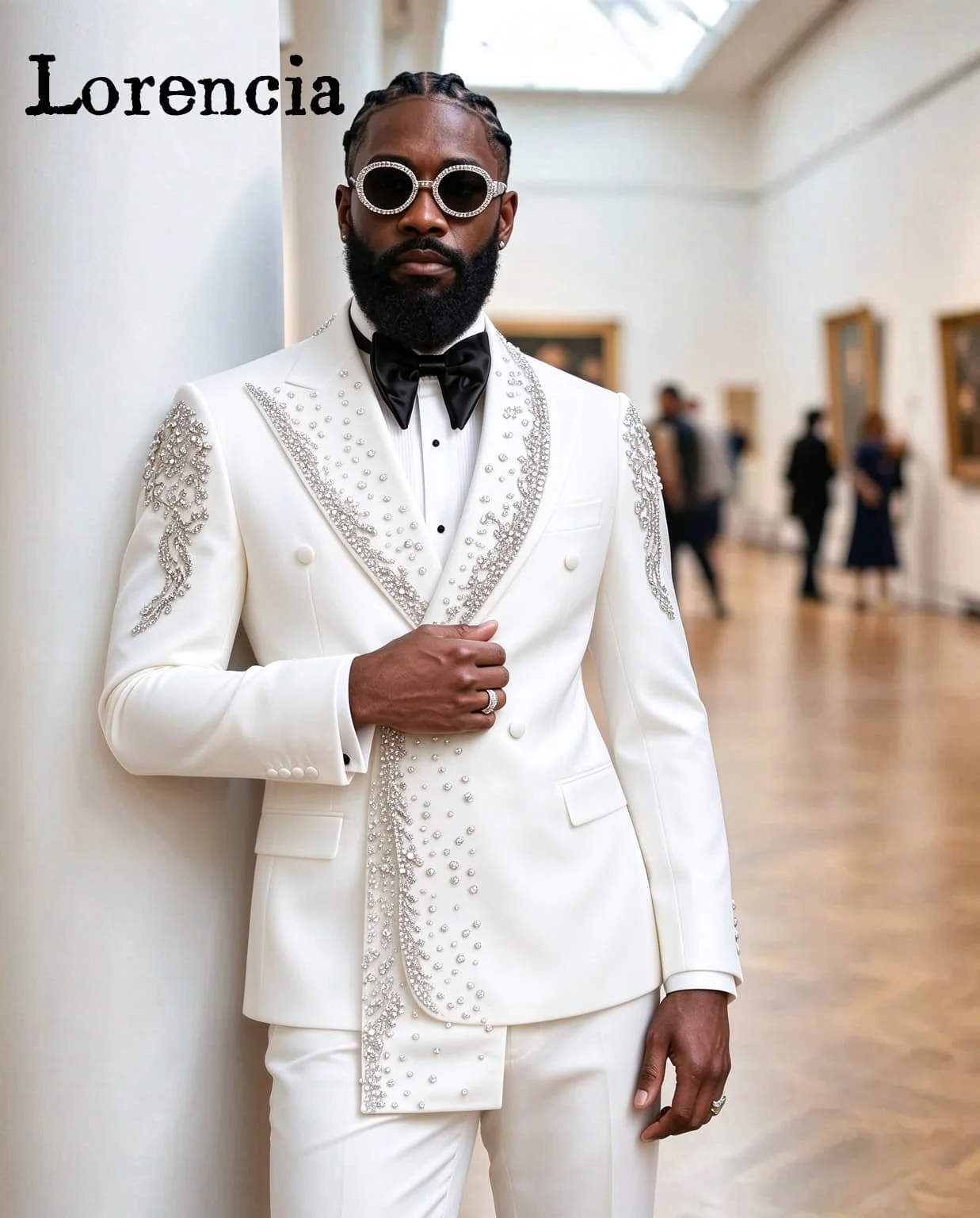 Luxury Men Suits 2 Pieces Set Groom Wedding Tuxedo Beaded Crystal Applique Double Breasted Customized Male Blazer Costumes Homme