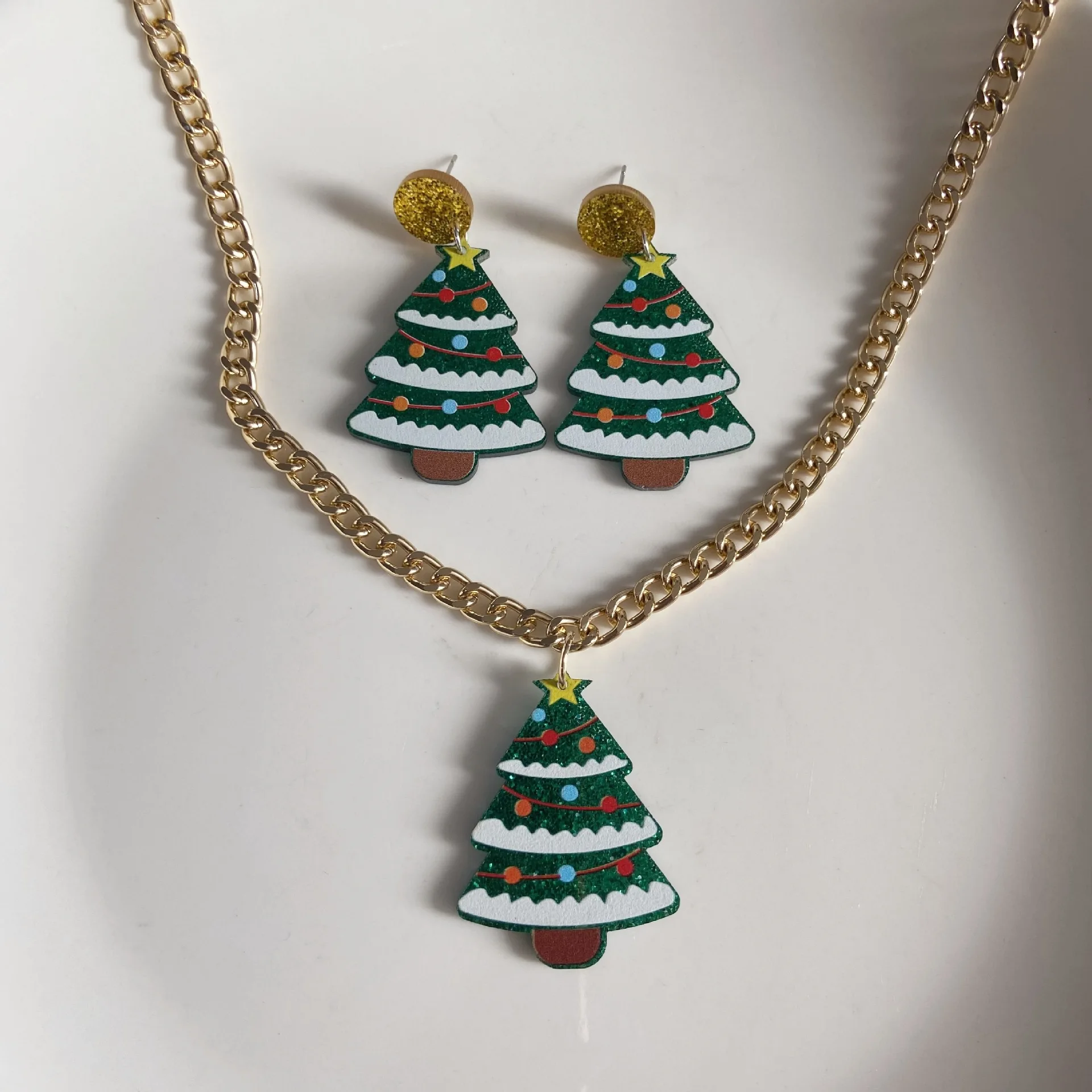 

Cute Christmas Tree Cake Jewelry Set, Holiday Earrings Necklace for Women, Christmas Gift Valentine Love Anniversary Gift for He