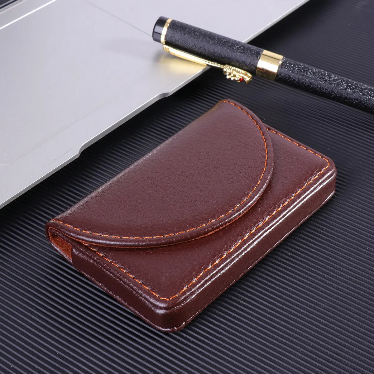 1Pcs Business Card Holder PU Portable Case Black Simple Business Organizer for Credit Id Name Cards Name Holder