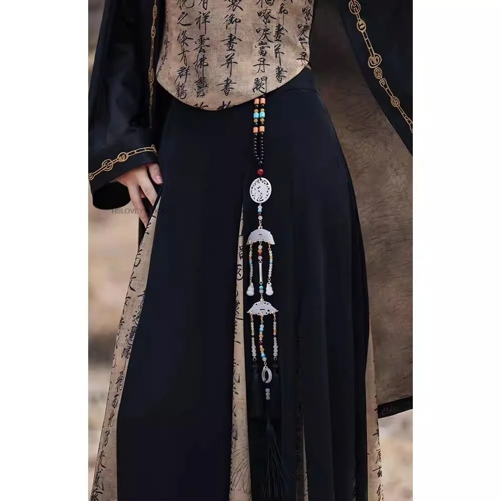 New Chinese Style horse-face Skirt Waist Belt With Ancient Style Imitation Jade Pendant Long Tassel Hanging Hanfu Accessory
