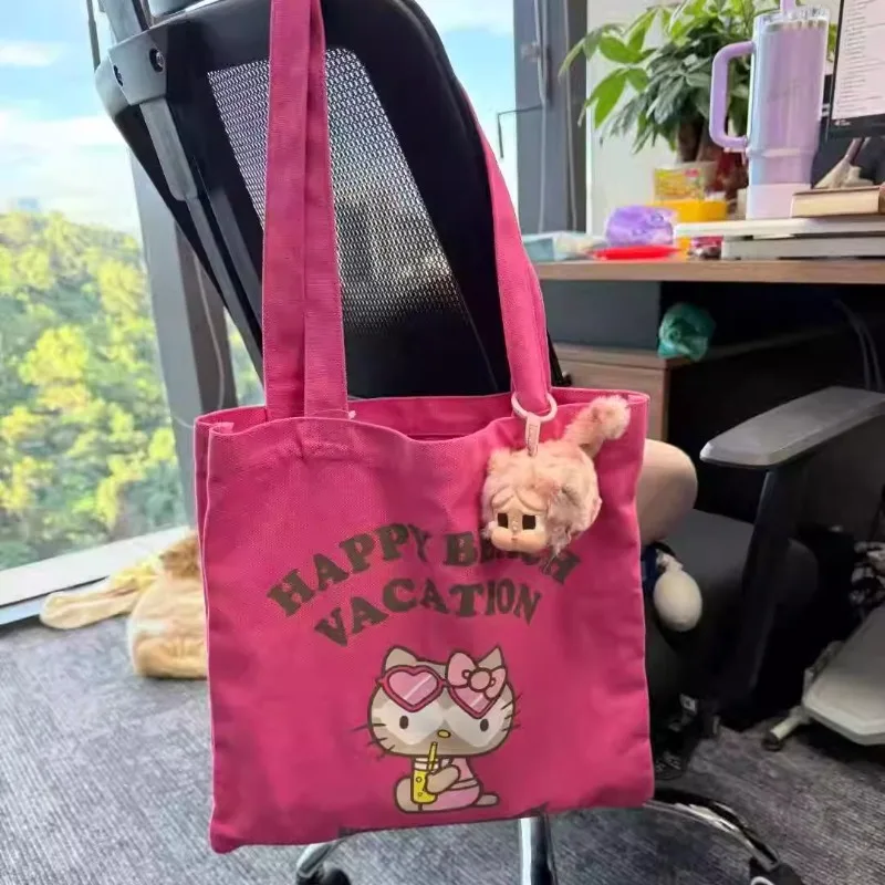 

Новая японская мультяшная сумка для покупок Sanrio Hellokitty с милым принтом, ручная переноска, зеленая сумка, большая вместительная портативная складная сумка
