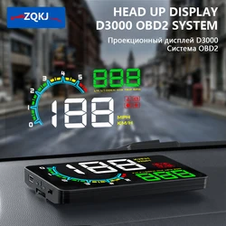 ZQKJ D3000 EOBD OBD2 Car Head Up Display Windshield Projector Alarm Digital Speedometer Auto Electronics Accessories LCD HUD