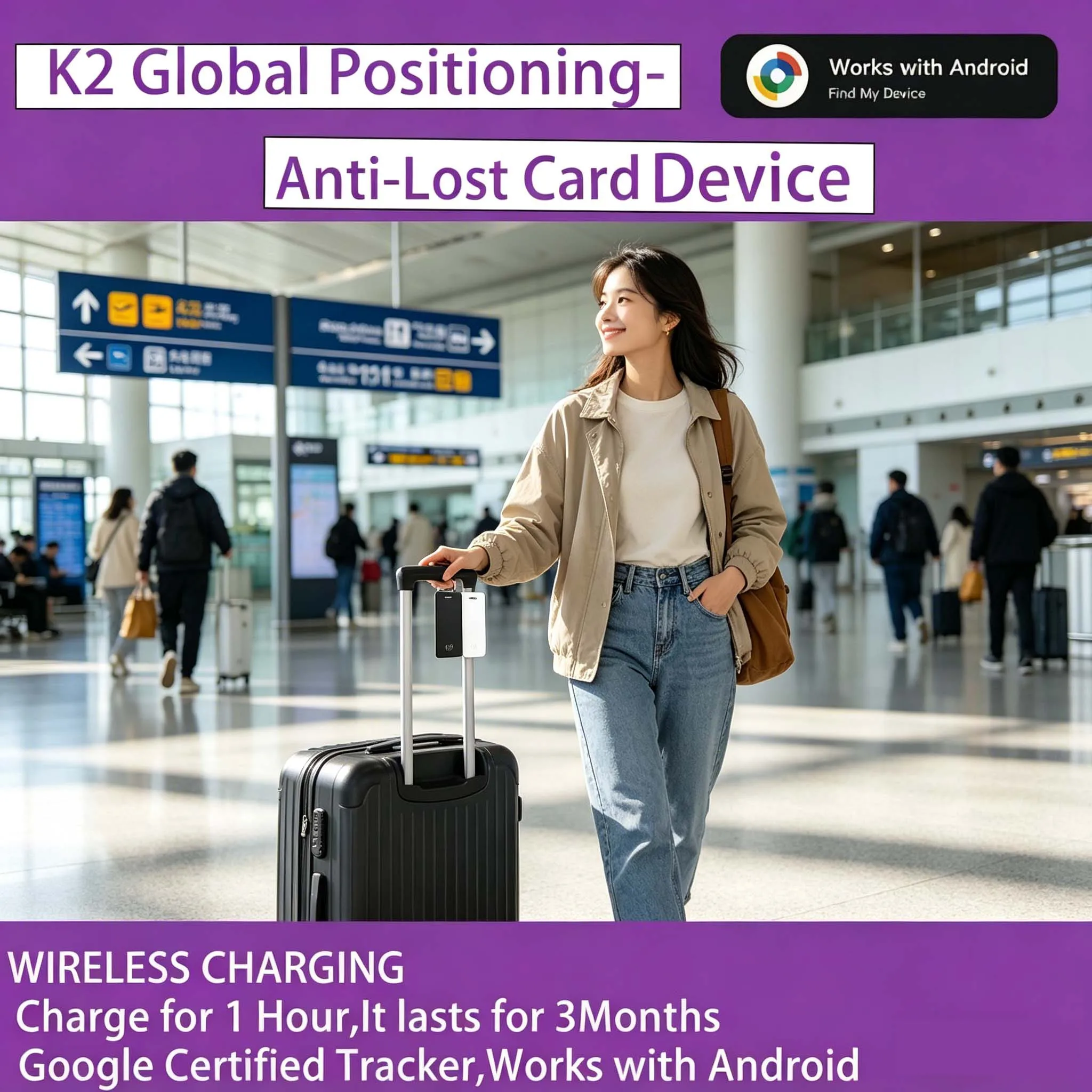 

Slim GPS Tracker Card for Android, Wireless Charging IP67 Waterproof Locator, Dual Compatible Google Find My & AirTag, Real Time