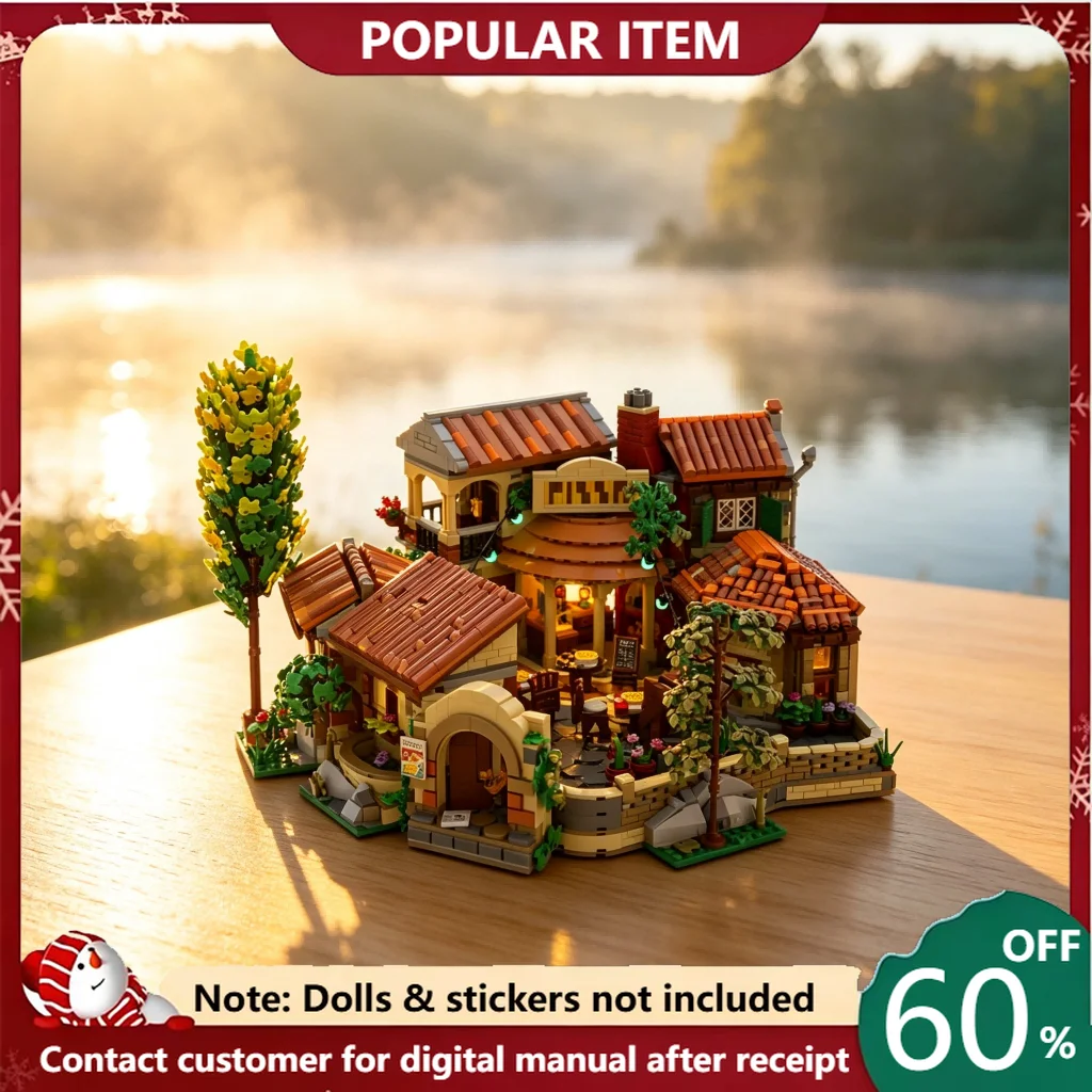 4310PCS MOC Mediterranean Style Terrace Restaurant Building Blocks Scene Desktop Display Ornament For Adults Gifts Collection