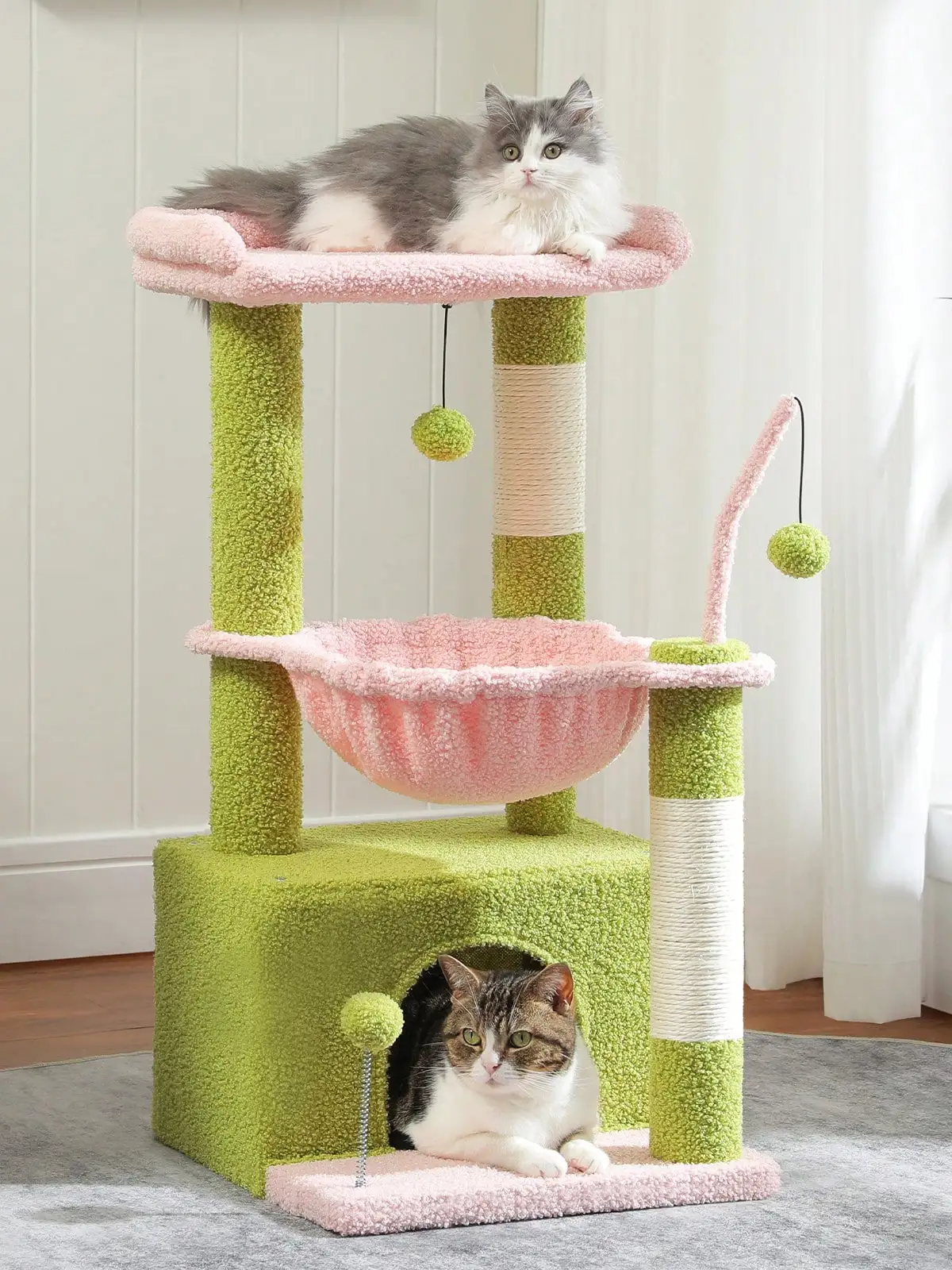 

PAWZ Road 33'' Дерево-кактус, игровой комплекс для домашних кошек с большим домиком, когтеточка с глубоким гамаком