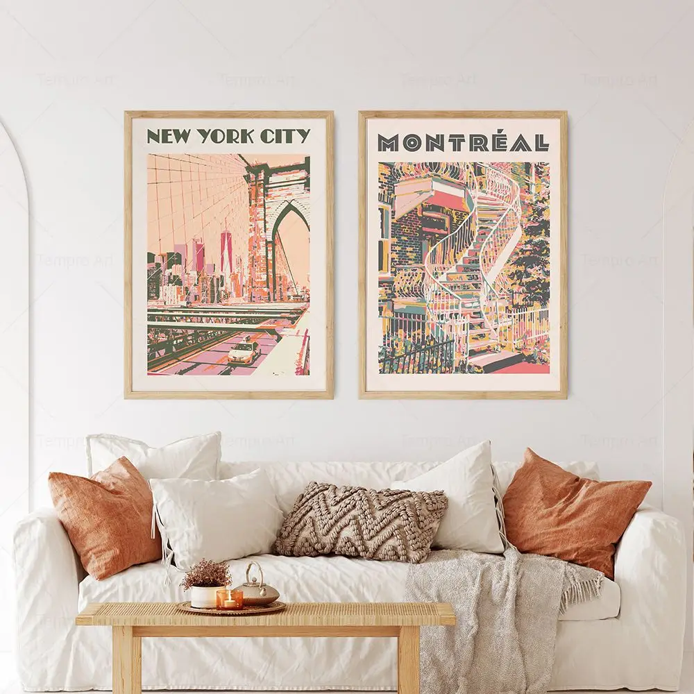 New York Montreal Poster Landscape Canvas Painting Empire State Chrysler Building Brooklyn Bridge Print Living Room Wall Decor