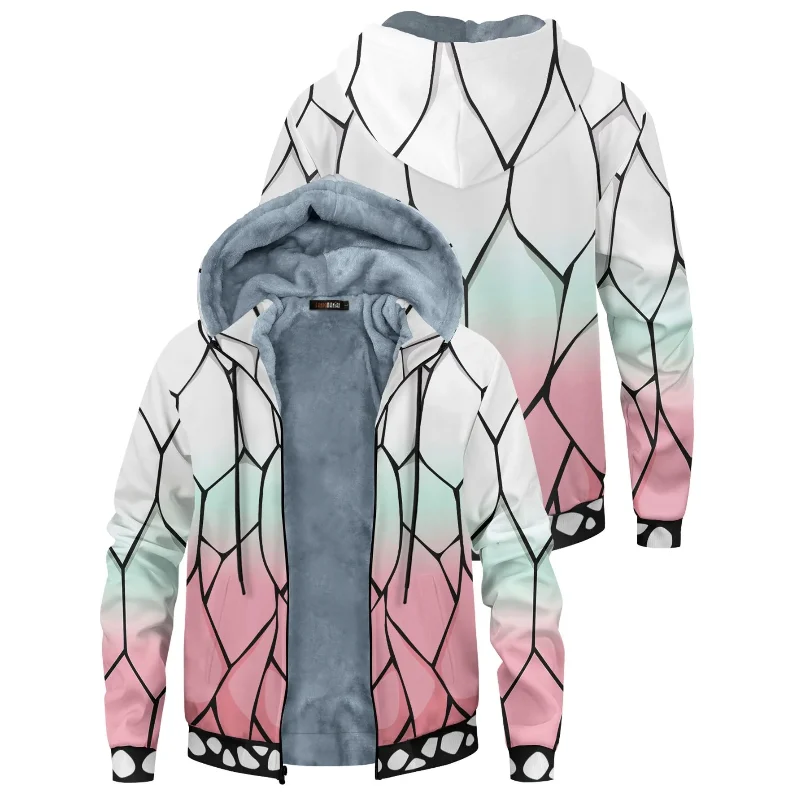 New Demon Slayer Anime Velvet Thick Warm Winter Oversized Hoodie Coat Zip Up Sweatshirt Winter Top Plus Size Coat Plush Jackets view 4