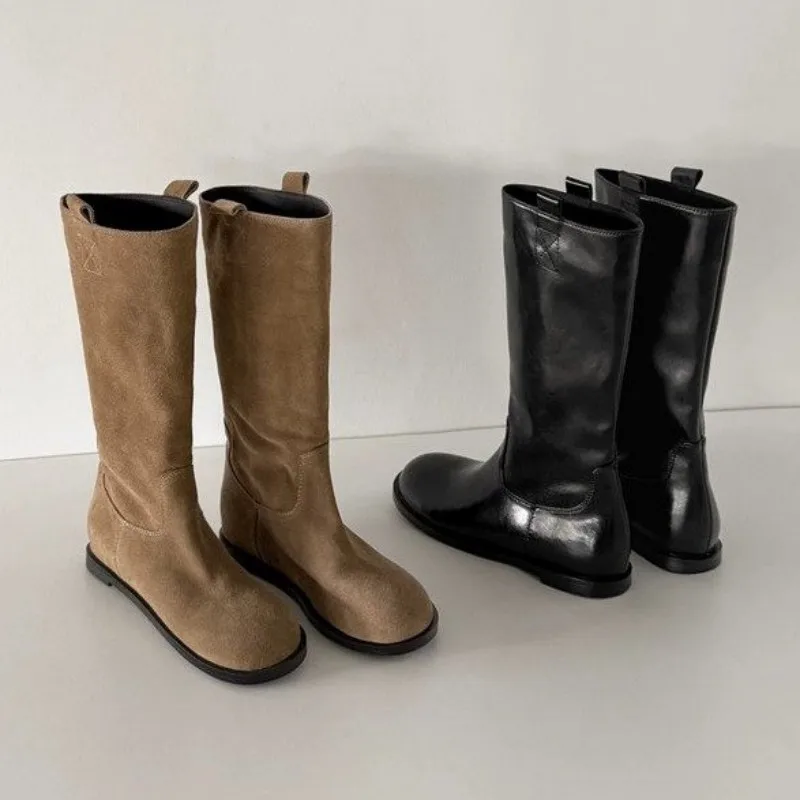 Herbst/Winter Damen Neue Einfache Stiefeletten - Runde Zehenkappe, Flacher Boden, Exquisit Geformte Einteilige Reitstiefel – Detail 3