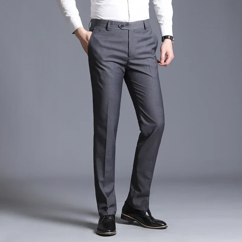 Men\'s Solid Color Casual Business Suit Pants Formal Office Trousers for Male Groom Wedding Tuxedo Pants