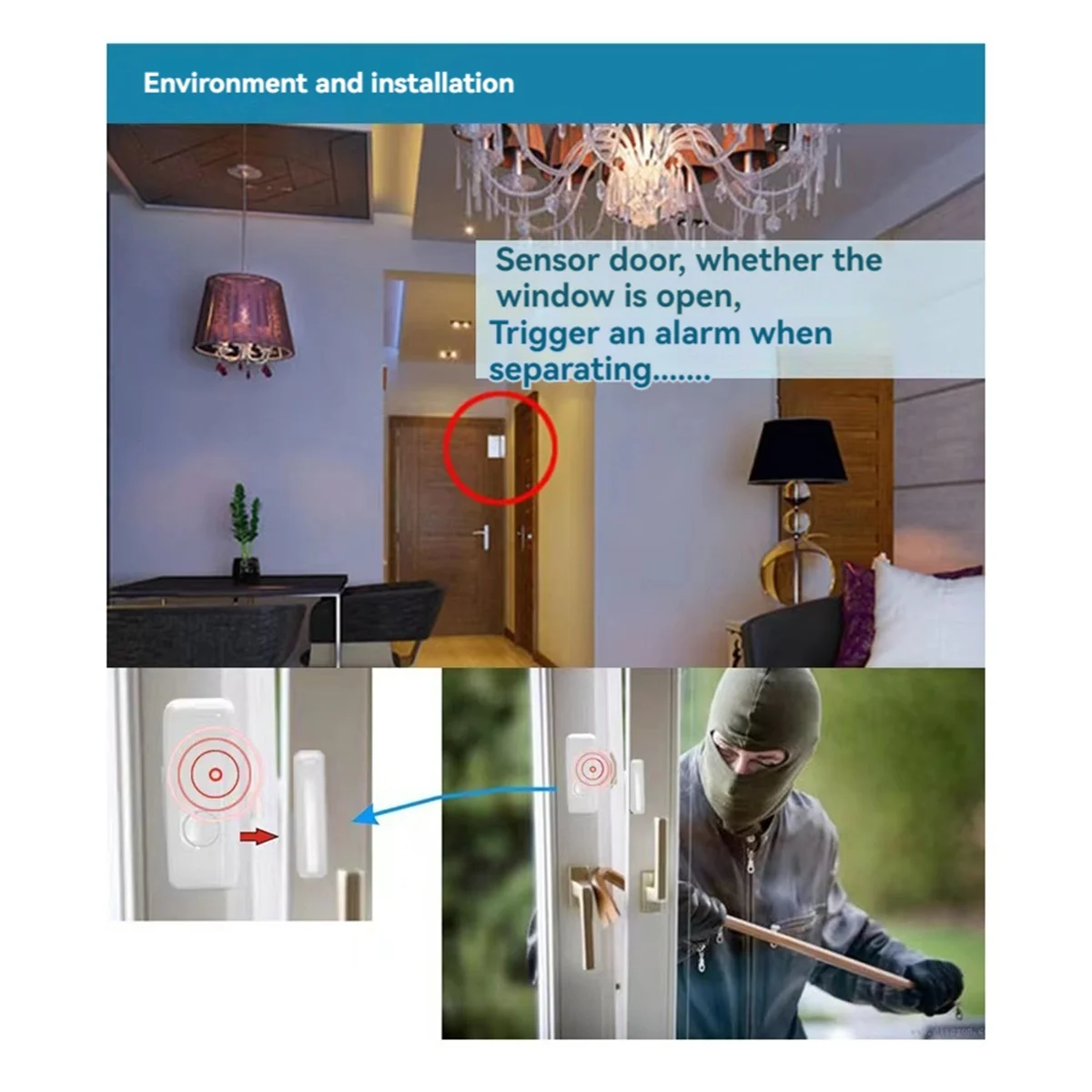 AD41-أجهزة استشعار نافذة الباب اللاسلكية 433 ميجا هرتز لنظام إنذار أمان المنزل إنذار ضد السرقة