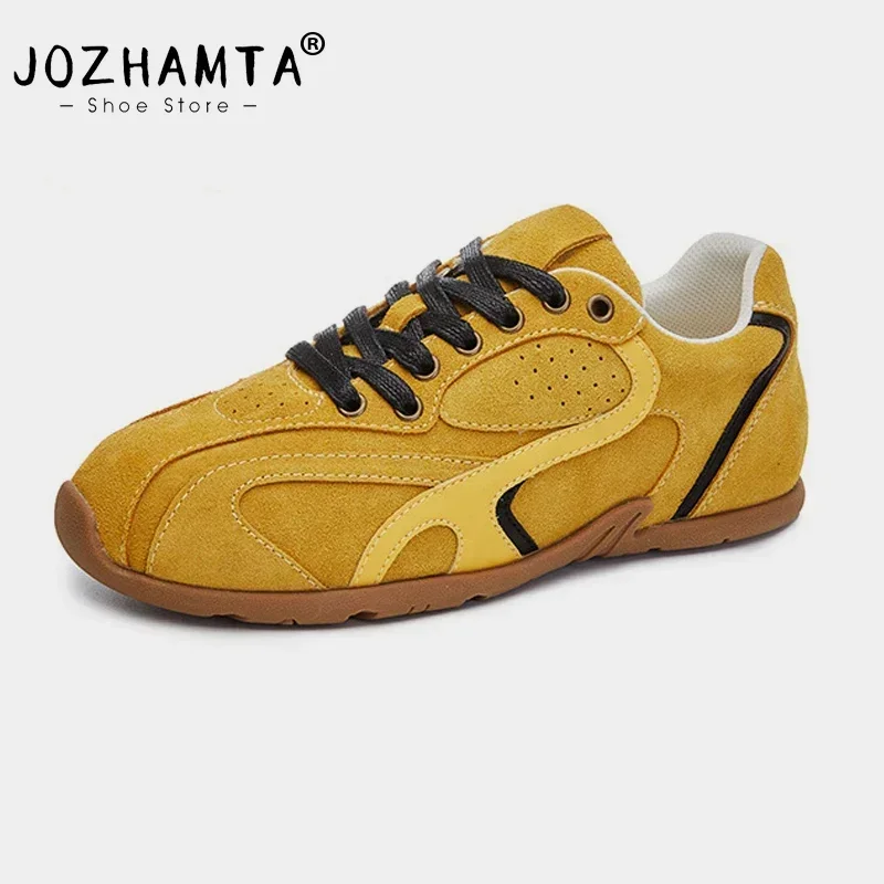 JOZHAMTA Size 35-40 Women Flats Sneakers Real Leather Casual Breath Tennis Shoes Low Heels 2025 Vintage Daily Athletic Dress