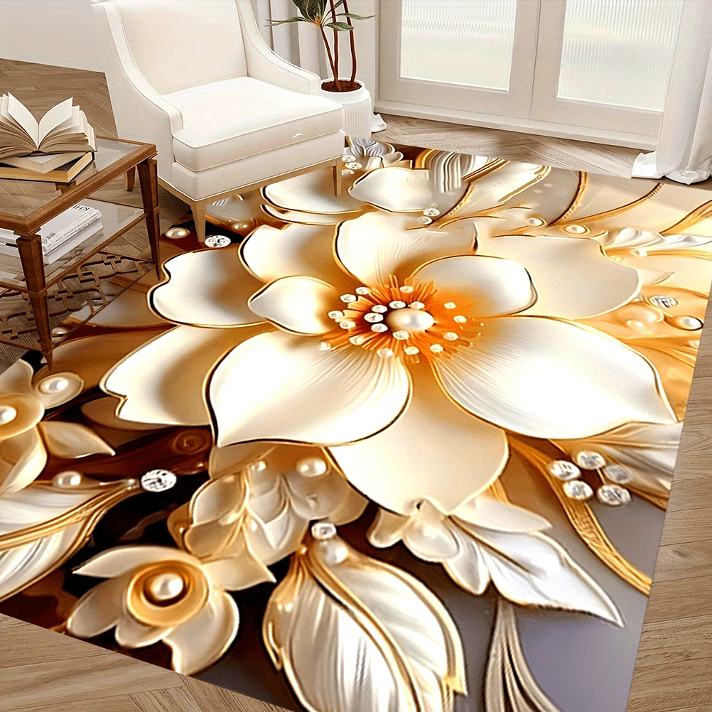 Vibrant Floral Floor Rug Realistic 2D Daisy Blossom Multi‑Flower Stylish Decor Area Rug for Indoor Living Space Home Ornament