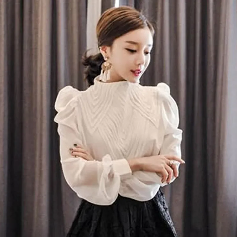 Blouses Femme Long Sleeve White Blouse Women Blusas Mujer De Moda 2024 Stand Collar Chiffon Blouse Shirt Tops Women Blusas E183