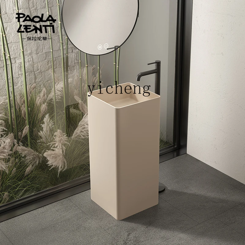 HYS artificial stone hotel household wash basin integrated floor column basin square wash table