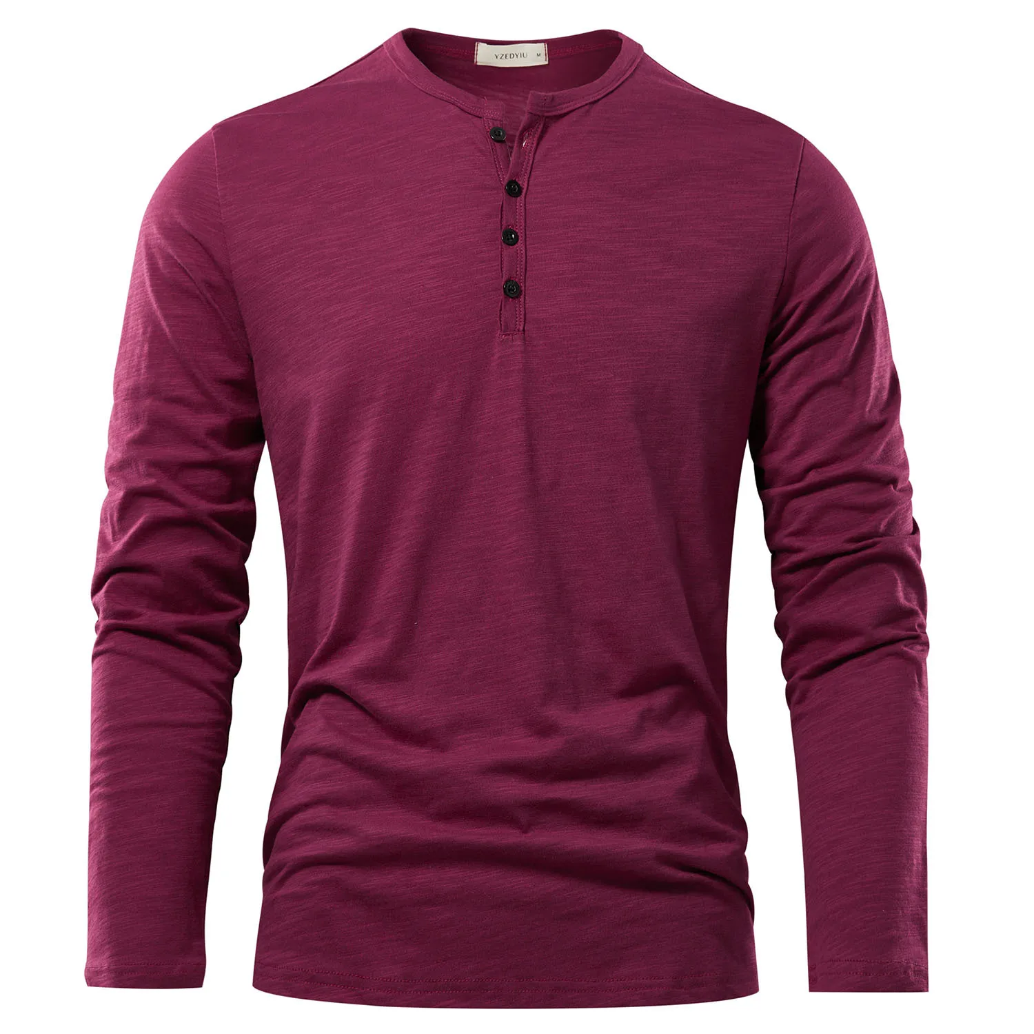 Henery Neck  Long Sleeve T shirt For Men Solid Spring Casual Mens T-shirts High Quality Male Tops Classic Clothes Men\'s T-shirts