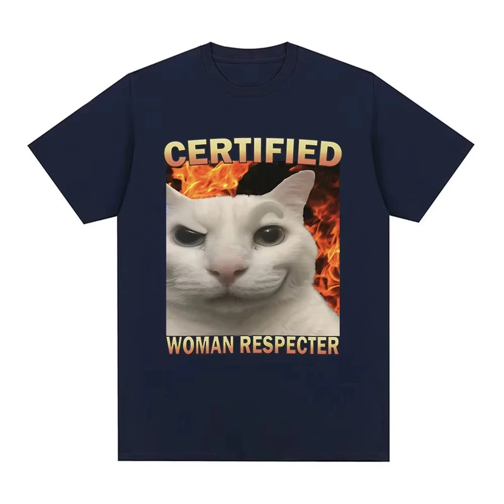 Certified Female Respecter Fun Cat Emoji T-shirt Four Seasons New Style Unisex Casual T-shirt