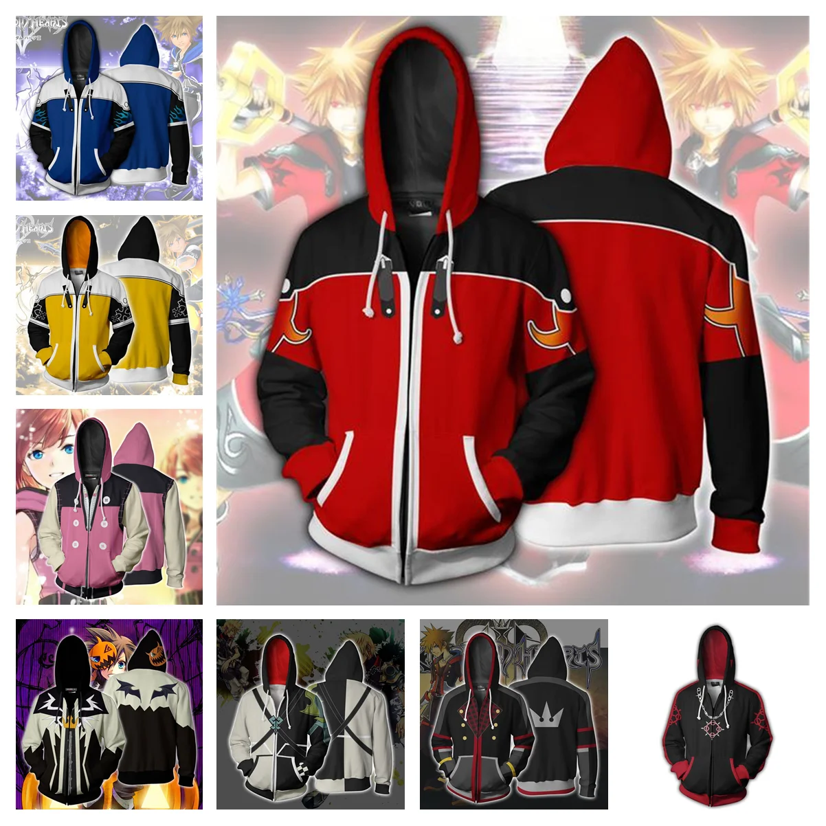 Game Kingdom Hearts Sweatshirt Sora Hoodies Riku Cosplay Clothes Heartless Hooded Zipper Jacket Unisexy Streetwear Hoody Coat