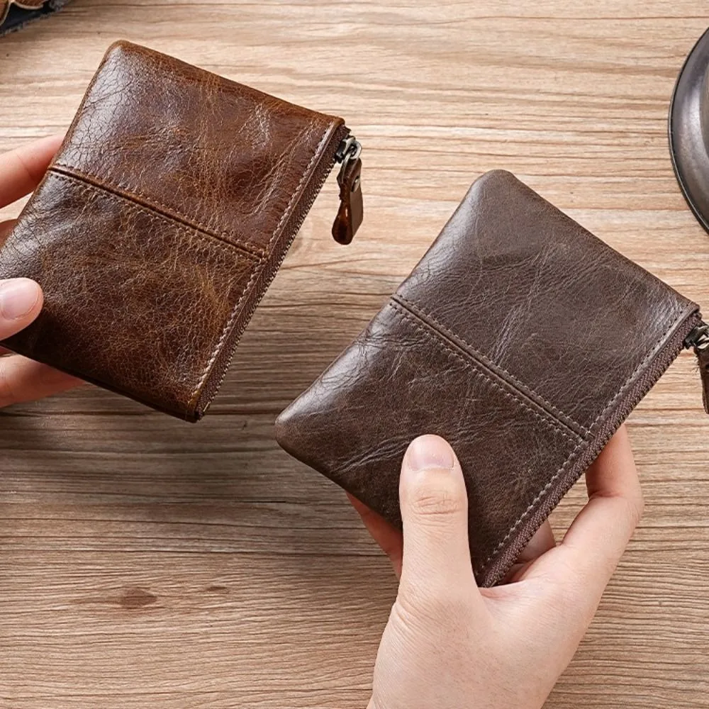 

Portable Retro Men's Short Wallet Zipper Multifunctional Pocket Purse Soft ID Badge Holder Credit Card Case Men