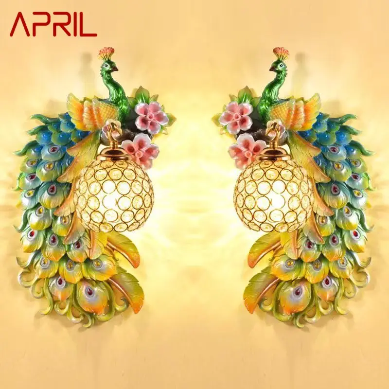 APRIL Modern Peacock Wall Lamp LED Nordic Interior Creative Resin Sconce Light for Home Living Room Bedroom Decor