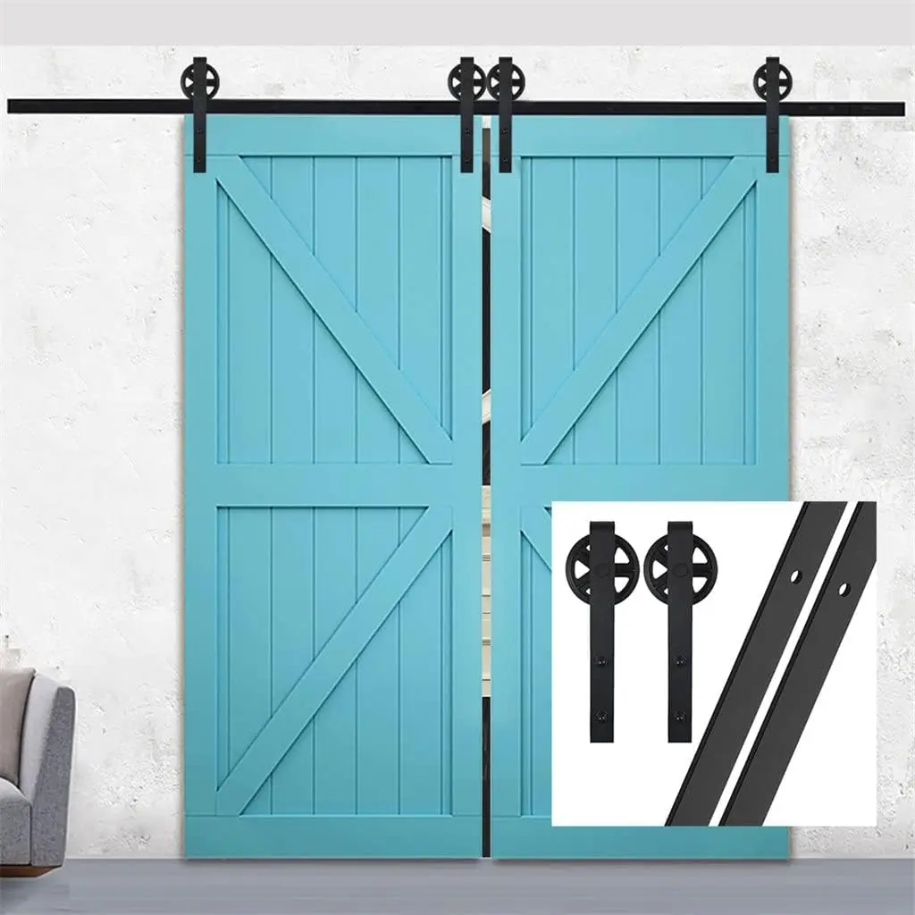 Sliding Barn Door Hardware Black Steel Big-Rollers Shaped 4-9.6Ft Track Closet Door Hardware Kit (Color : Black, Size : 6Ft