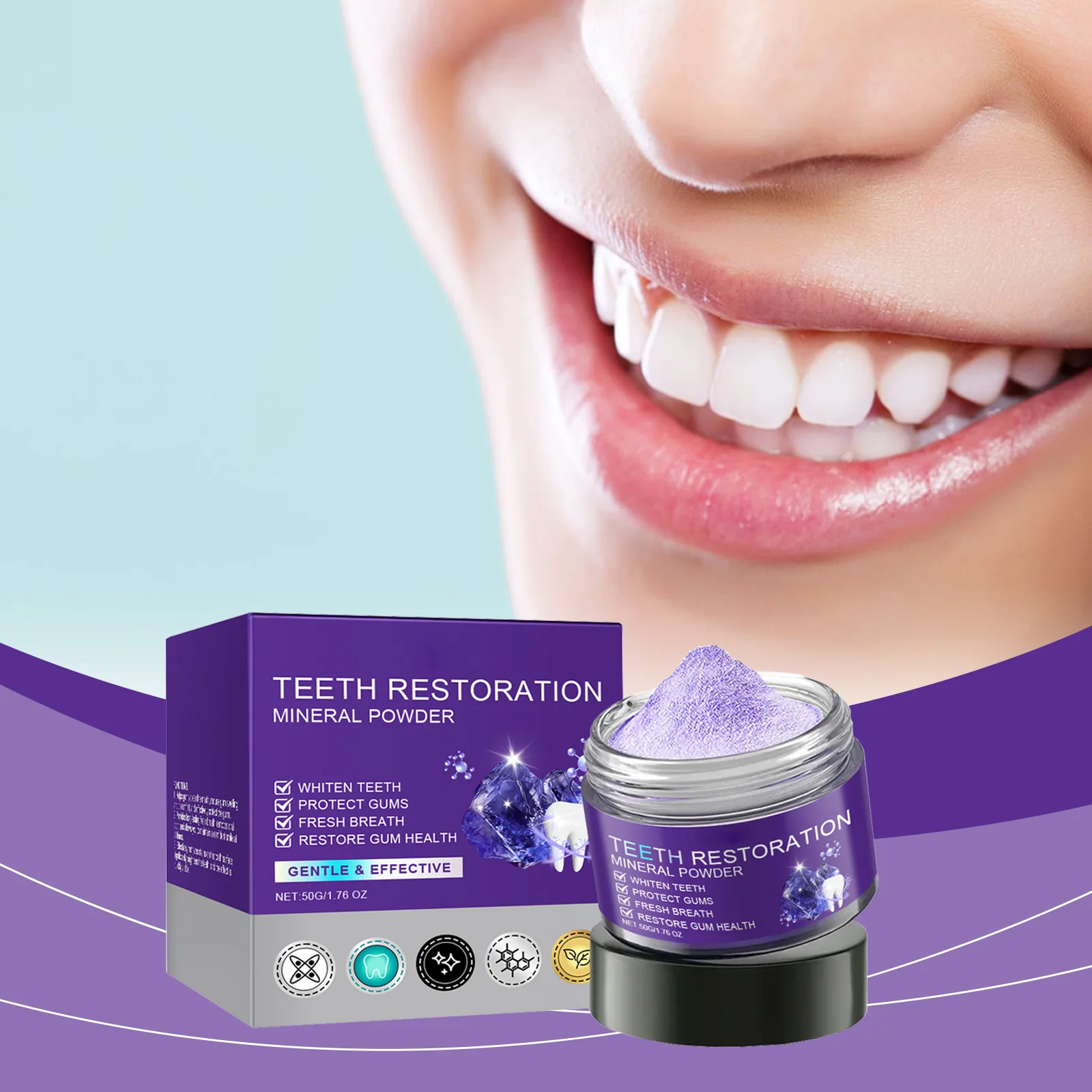 Purple Brightening Powder Strengthen Teeth And Gums Tooth Repair Mineral Powder Gifts Deeply Removing Stains Whitening Powder