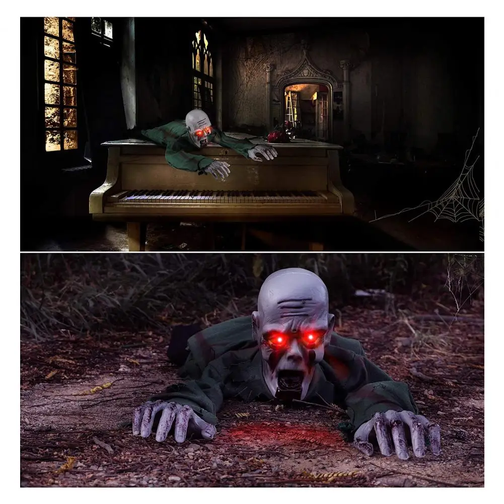 شخصية شبح زحف قابلة للطي ، ديكور شبح زحف هالوين مع صوت ، عيون متوهجة ، كهربائية واقعية لجميع الأعراس المسكونة